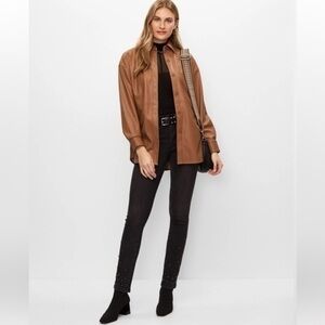 NEW Joseph Ribkoff Faux Leather Tan Button Down Shacket